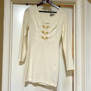 ASOS Cream Long Sleeve Mini Dress with Gold Buckle Detail